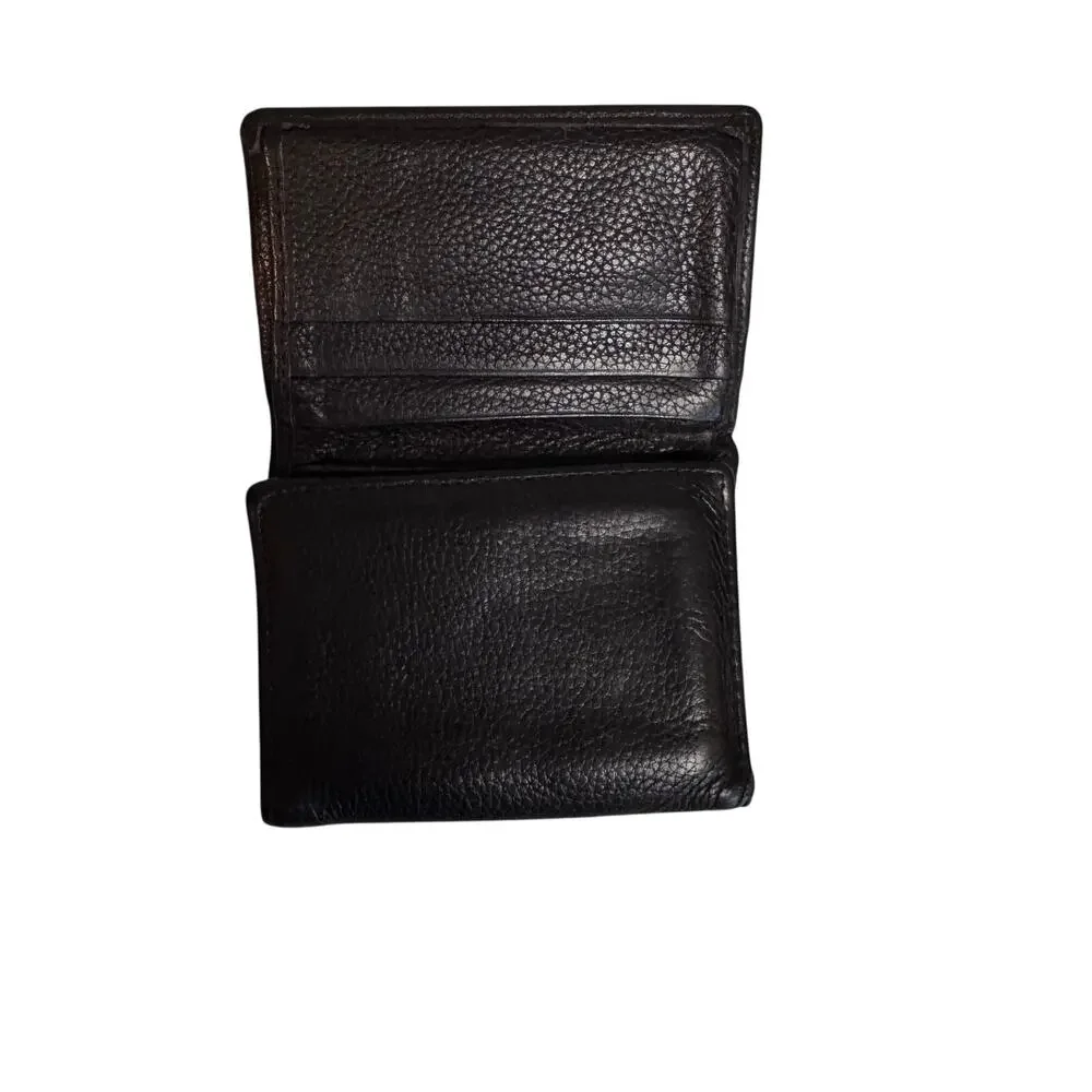 NWOT Rolfs Vintage Mens Black Pebbled Leather Trifold Wallet Compact ID Window